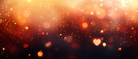 Obraz premium Red, shimmer background with glowing bokeh lights and sparkling hearts. Valentine's Day, love,celebration themes. Mockup for design, social media, veb cover. Generative ai 