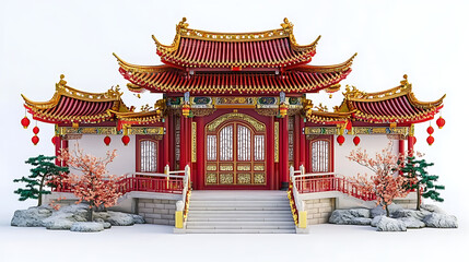 Fototapeta premium Majestic Chinese Temple Design Garden Setting