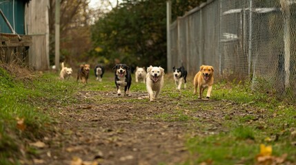 Happy Dogs Running Down a Path Together