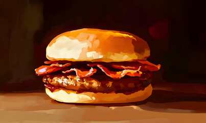 Deliciously Tempting Bacon Cheeseburger on an Earthy Brown Background Captured in Stunning Detail