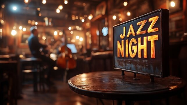 Sign that reads &ldquo;JAZZ NIGHT&rdquo; - Modern Bar - club - pub - trio - bass - piano- horn - trumpet - accent lighting 