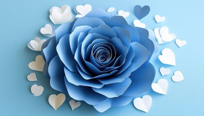 Valentine's blue paper rose artistic arrangement soft blue background heartfelt emotions creative design concept