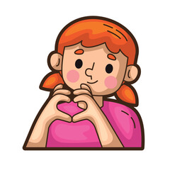 girl in pink making heart hands gesture, ideal for expressing love, positivity in social media, Valentine's Day content