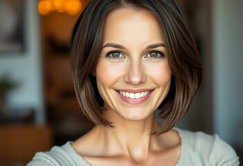 Portrait of a smiling woman with short hair