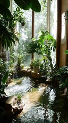Obraz premium Serene Indoor Garden with Lush Green Plants and Natural Light