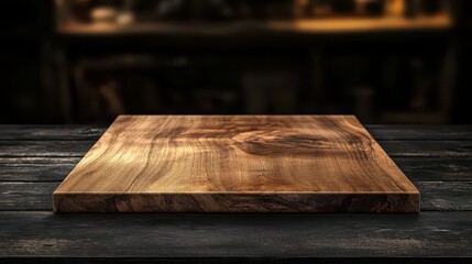 Rustic Wooden Cutting Board on Dark Table Background