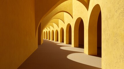 Obraz premium Serene Yellow Courtyard of a Mosque with Archways and Shadows