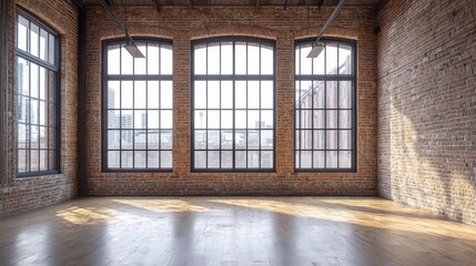 Fototapeta premium Bright Spacious Industrial Loft with Large Windows and Wooden Floor
