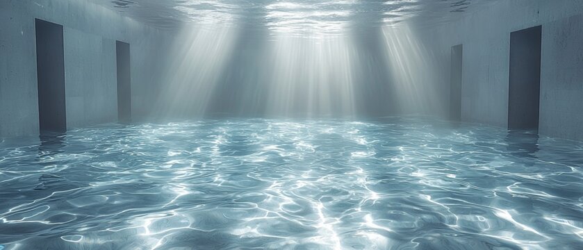 Corporate animation template featuring a sleek floating design in a serene, illuminated pool setting