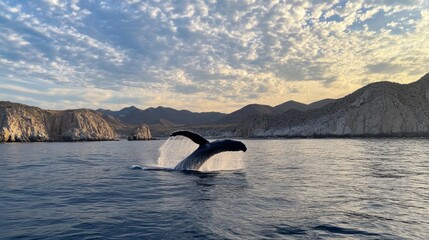 Obraz premium Majestic Whale Splashes in the Ocean