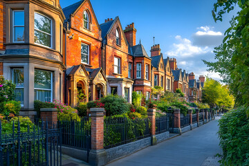 Charming Victorian Homes Along a Tree-Lined Street Showcasing Urban Architecture and Serenity