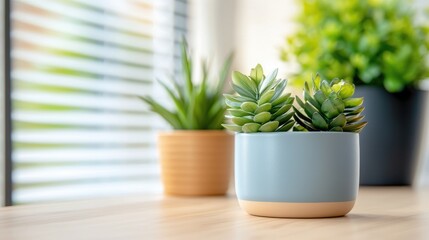 Modern Succulent Plants in Stylish Pots on a Table