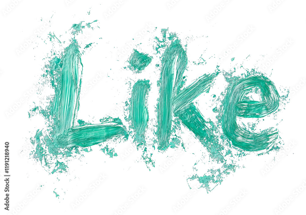 Fototapete Mint green text spelling Like painted with soft and minimal strokes on transparency background, creating textured and artistic effect
