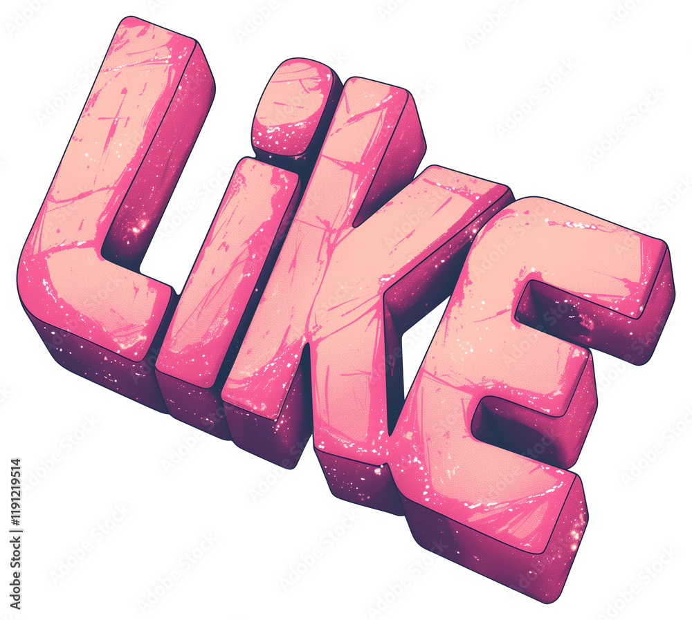 Poster pink 3d like icon with glittery texture, isolated on transparency background, featuring bold and pla