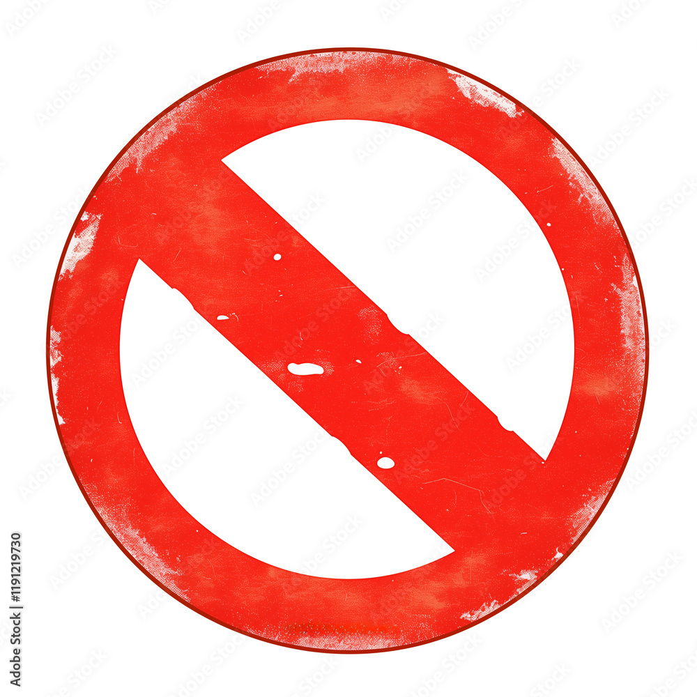 Poster red no entry sign with weathered and distressed texture, featuring reflective border, isolated on tr