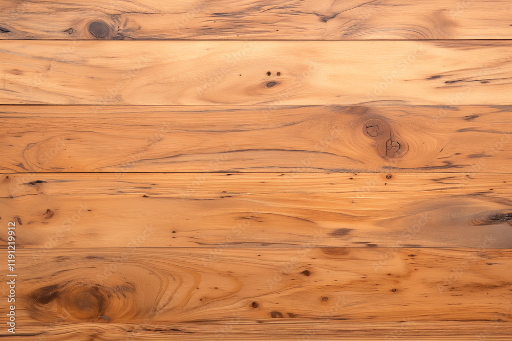 Poster rustic wood panel with smooth surface featuring natural grain patterns and knots, ideal for flooring