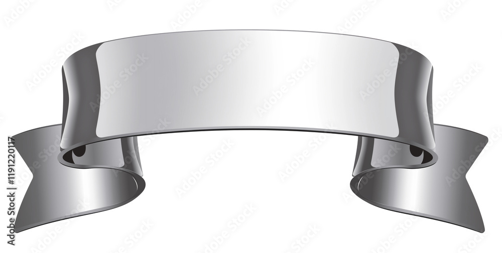 Fototapete Silver ribbon with glossy metallic finish and smooth, reflective surface, isolated on transparency background. ribbon features curved design with folded ends, creating elegant and modern look