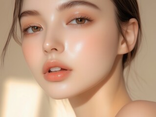 Fototapeta premium Close-up of a young woman's serene expression.
