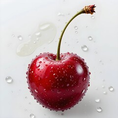 Glossy Red Cherry with Dew Drops A Tempting Treat 