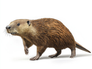 Obraz premium European Beaver (Castor fiber) - A hand-drawn, biologically accurate 3D-style illustration showing its flat tail, dense brown fur, and webbed hind feet, isolated on a white background