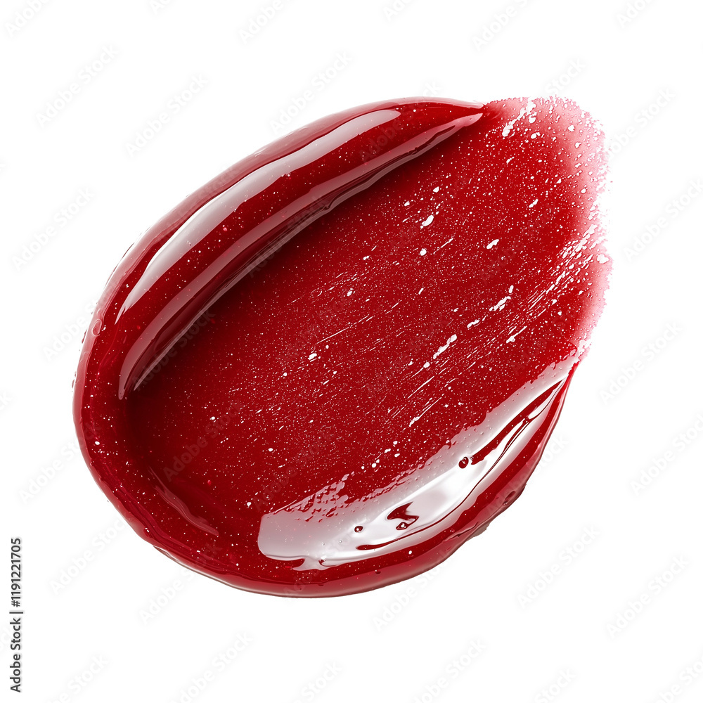 Poster deep red gel smear with glossy texture isolated on transparency background, showcasing vibrant color