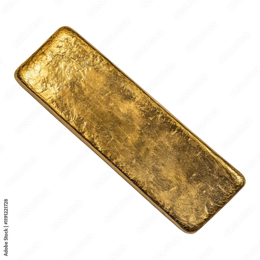 Poster shiny gold bar with textured surface, isolated on transparency background, symbolizing wealth and investment