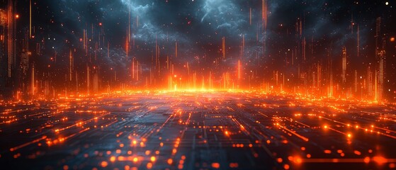 Obraz premium Futuristic cyberpunk circuit board landscape with flowing energy and vibrant lights