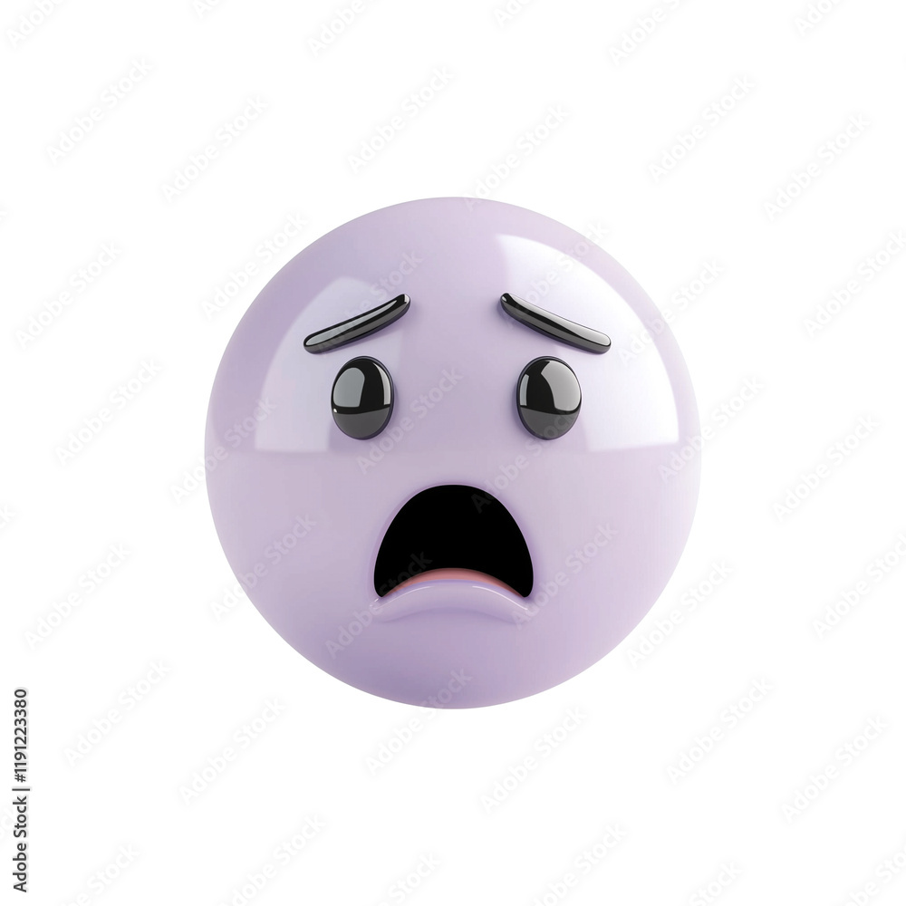 Poster 3d anxious emoji in pale lavender with distressed expression, isolated on transparency background, c