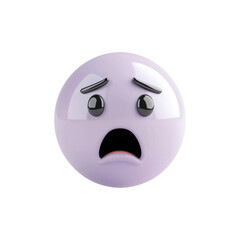 Fototapeta premium 3D anxious emoji in pale lavender with distressed expression, isolated on transparency background, conveying worry and fear