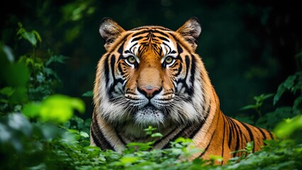 Fototapeta premium A majestic Bengal tiger prowling through a lush
