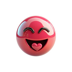 3D pink emoji with radiant glossy finish, featuring joyful expression with heart shaped lips and closed smiling eyes, isolated on transparency background