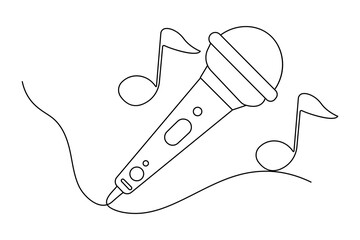 Obraz premium Microphone continuous single line art and isolated outline vector design 