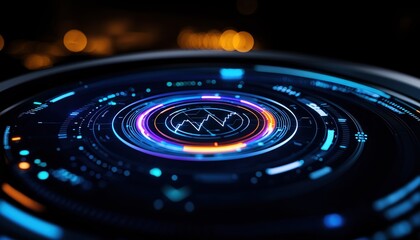 Futuristic digital interface with vibrant colors and intricate designs, showcasing advanced technology concepts.