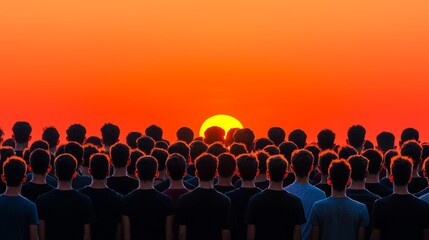 Obraz premium Group of People Silhouetted Against a Warm Sunset Sky