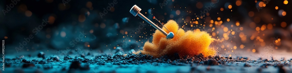 Poster vibrant tuning fork emitting waves of varied frequencies in 3d rendered a dynamic and colorful abstr