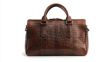 Elegant Brown Leather Bag with Crocodile Texture for Fashion and Accessories