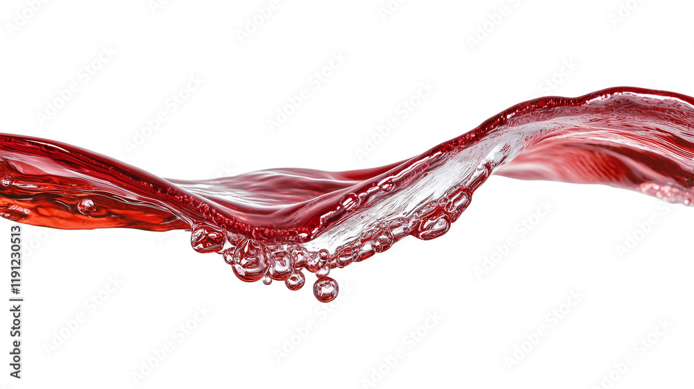 Poster dynamic close up of red liquid flowing in wave like motion, showcasing its smooth texture and vibrant color against transparency background