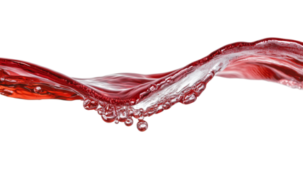 dynamic close up of red liquid flowing in wave like motion, showcasing its smooth texture and vibrant color against transparency background