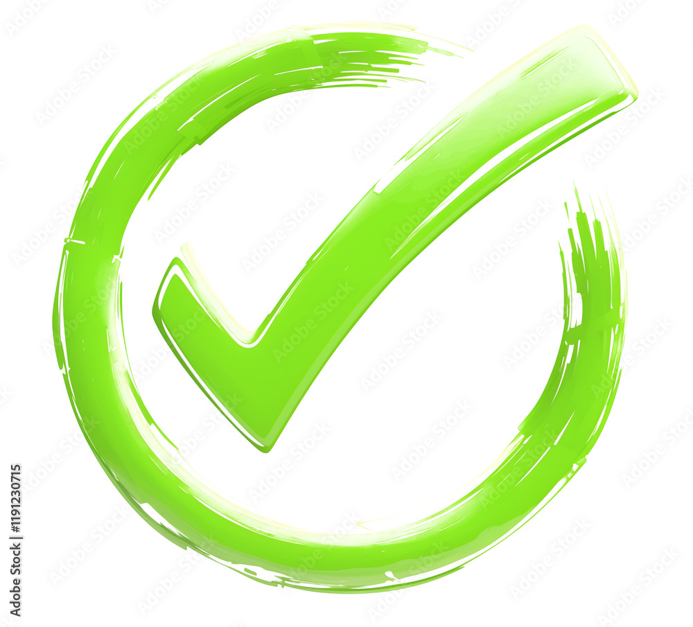 Poster bright green check mark with glowing effect, symbolizing approval, success, or access granted, desig