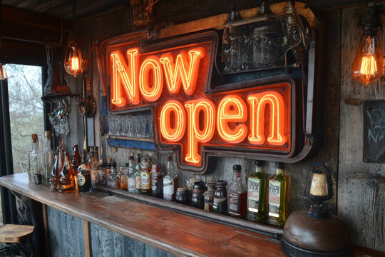 Neon "Now Open" Sign