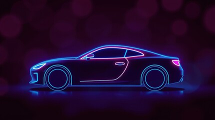 Naklejka premium futuristic car at high speed at night in city with motion blur. generative ai
