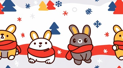 Naklejka premium Adorable Seamless Winter Bunny Family Pattern Design for Kids