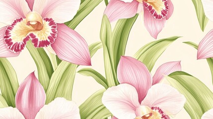 Naklejka premium Seamless Watercolor Orchid Flower Pattern on Soft Background