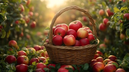 wooden crate overflowing with ripe red apples