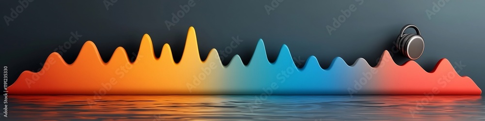 Poster vibrant 3d spectrum display visualizing the range of frequencies from low to high in a rendering