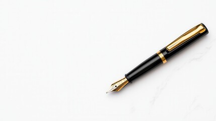 Fototapeta premium Elegant Fountain Pen Laying on White Marble Background for Writing and Calligraphy