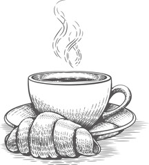 Croissant and coffee cup engraving