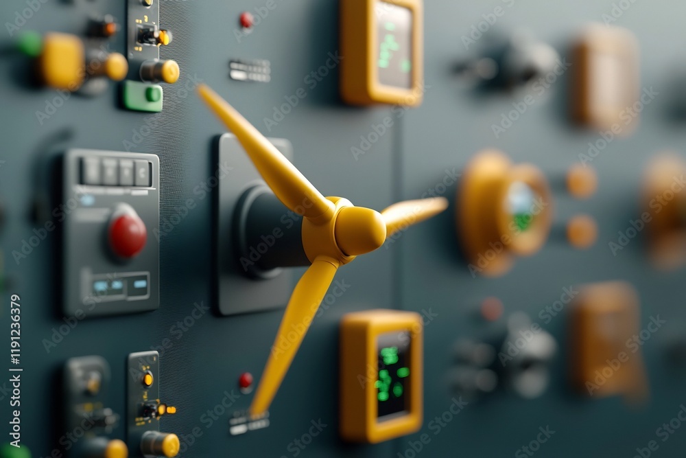 Poster technician overseeing the of an offshore wind farm utilizing an advanced control panel with real tim