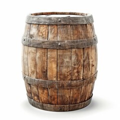 Classic aesthetic display of vintage wooden barrels in 3d visualization on a white background
