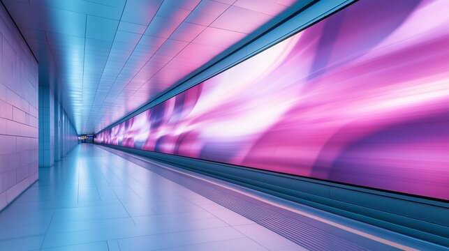 A high-speed digital tunnel with purple and blue lighting